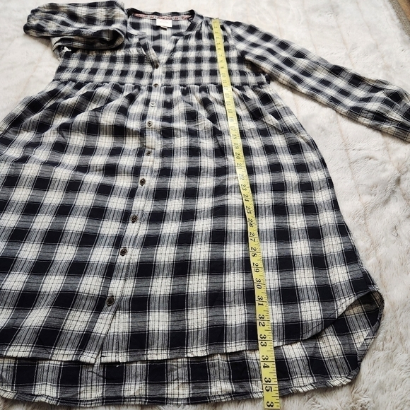 Mini shirt Dress Plaid  Button down Country dress Black Cream Size S-M KNOX ROSE - Picture 12 of 15